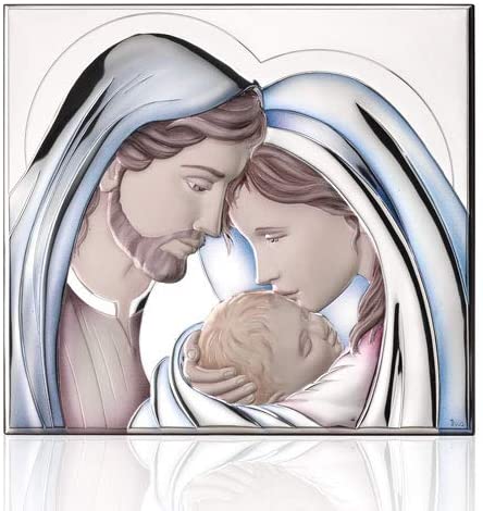 Thilia  Icona Sacra Famiglia Laminato in Argento Colorata Retro in Legno Dimensione 38X34,5cm - cod: 452146