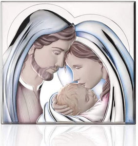 Thilia  Icona Sacra Famiglia Laminato in Argento Colorata Retro in Legno Dimensione 38X34,5cm - cod: 452146