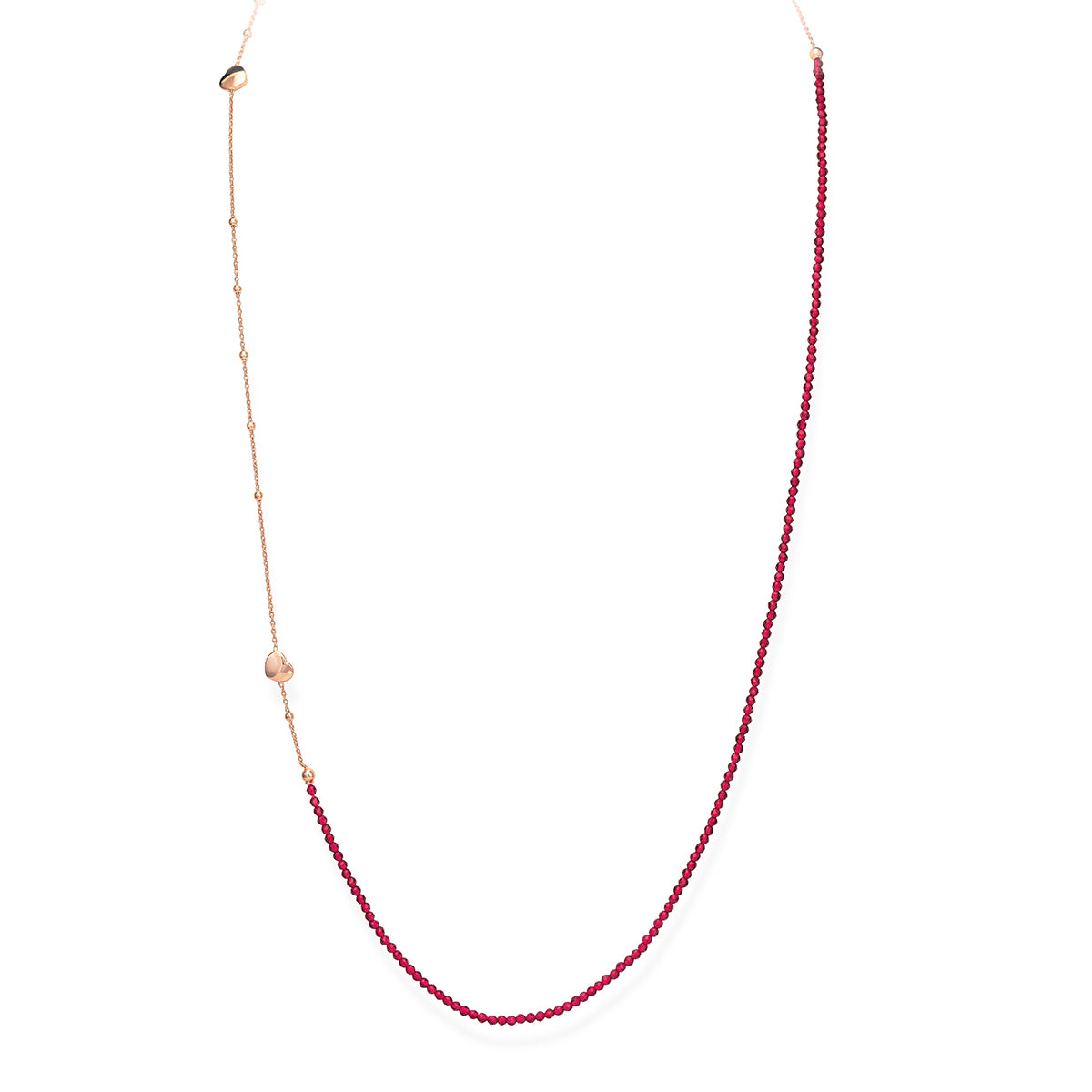 Collana Amen  Lunga Cuore Rosè e Cristalli Rubino  CLCOCURR1