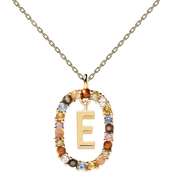New Collana PDPaola  Lettera E Donna in Argento Dorato con Pietre CO01-264-U
