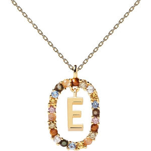 New Collana PDPaola  Lettera E Donna in Argento Dorato con Pietre CO01-264-U