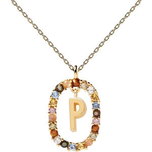 New Collana PDPaola Lettera P Donna in Argento Dorato con Pietre CO01-275-U