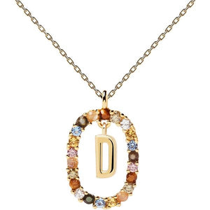 New Collana PDPaola Lettera D Donna in Argento Dorato con Pietre CO01-263-U