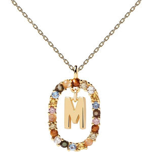 New Collana PDPaola Lettera M Donna in Argento Dorato con Pietre CO01-272-U