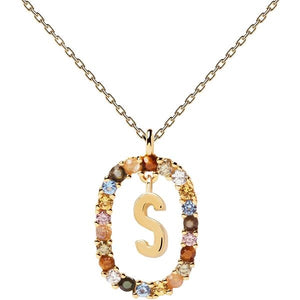 New Collana PDPaola  Lettera S Donna in Argento Dorato con Pietre CO01-278-U