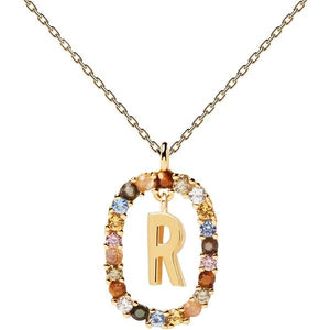 New Collana PDPaola Lettera R Donna in Argento Dorato con Pietre CO01-277-U