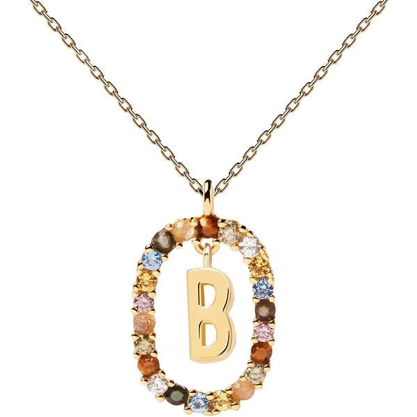 New Collana PDPaola  Lettera B Donna in Argento Dorato con Pietre CO01-261-U