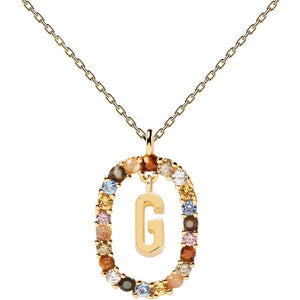 New Collana PDPaola Lettera G Donna in Argento Dorato con Pietre CO01-266-U
